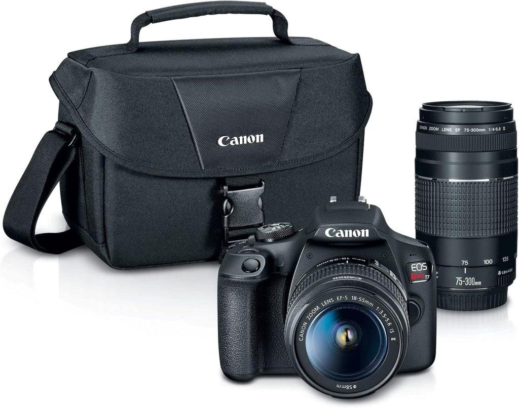 Canon EOS Rebel T7 DSLR Camera Double Lens Kit with 18-55mm & 75-300mm Lenses, 24.1MP Wi-Fi Camera - Black