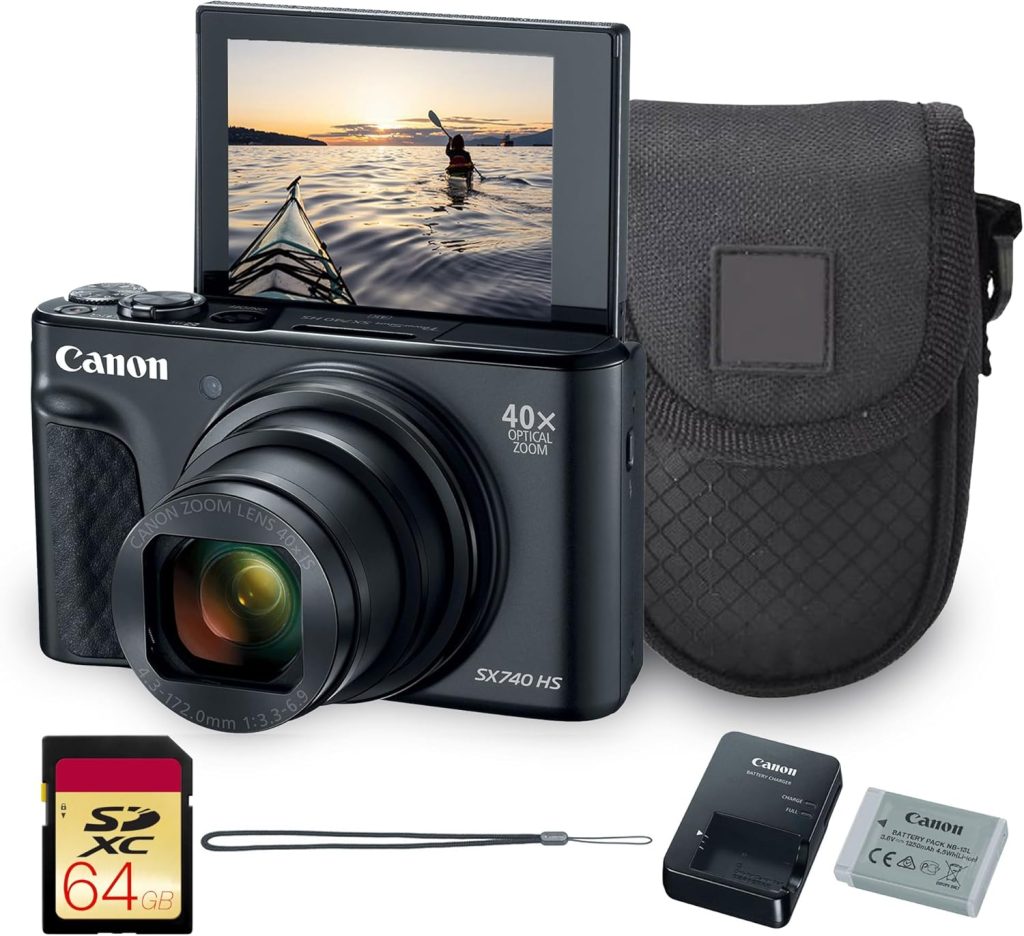 Canon PowerShot SX740 HS Digital Camera with 40x Optical Zoom, 20.3MP CMOS Sensor, 4K UHD Video, Wi-Fi & Bluetooth, Bag + 64GB Card