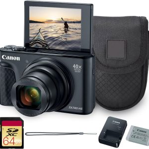 Canon PowerShot SX740 HS Digital Camera with 40x Optical Zoom, 20.3MP CMOS Sensor, 4K UHD Video, Wi-Fi & Bluetooth, Bag + 64GB Card